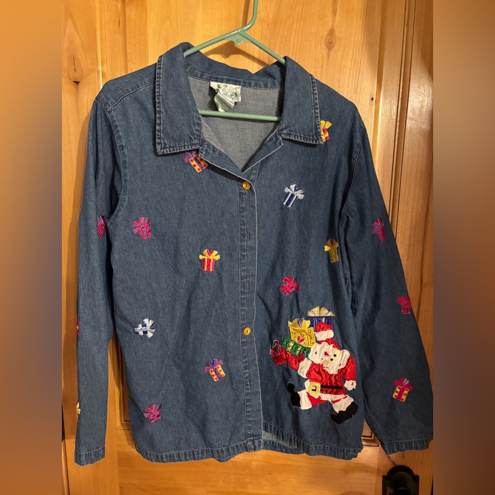 Quacker Factory Christmas Denim Shirt